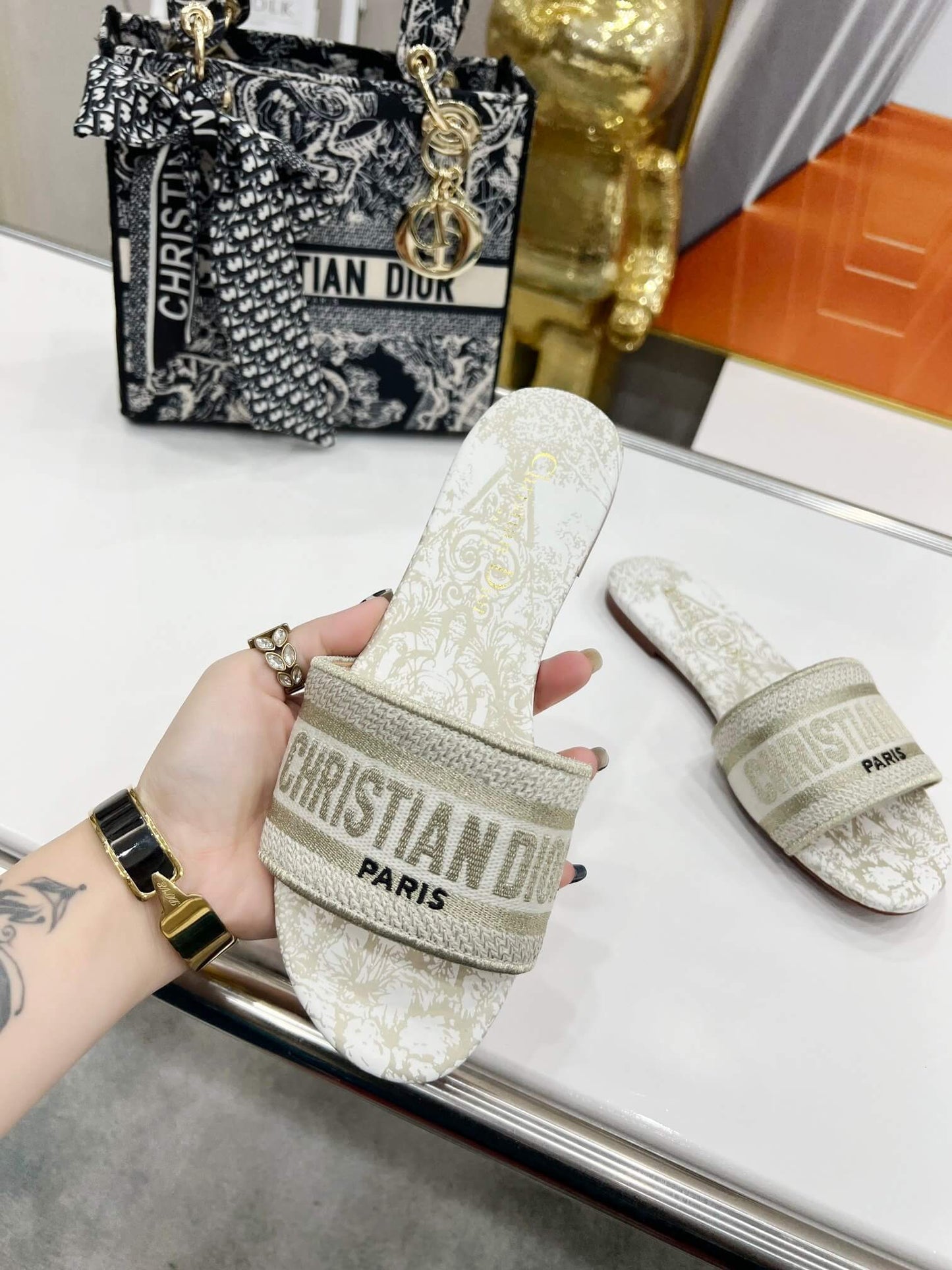 Christian Dior Bandana Dway Slippers Off White