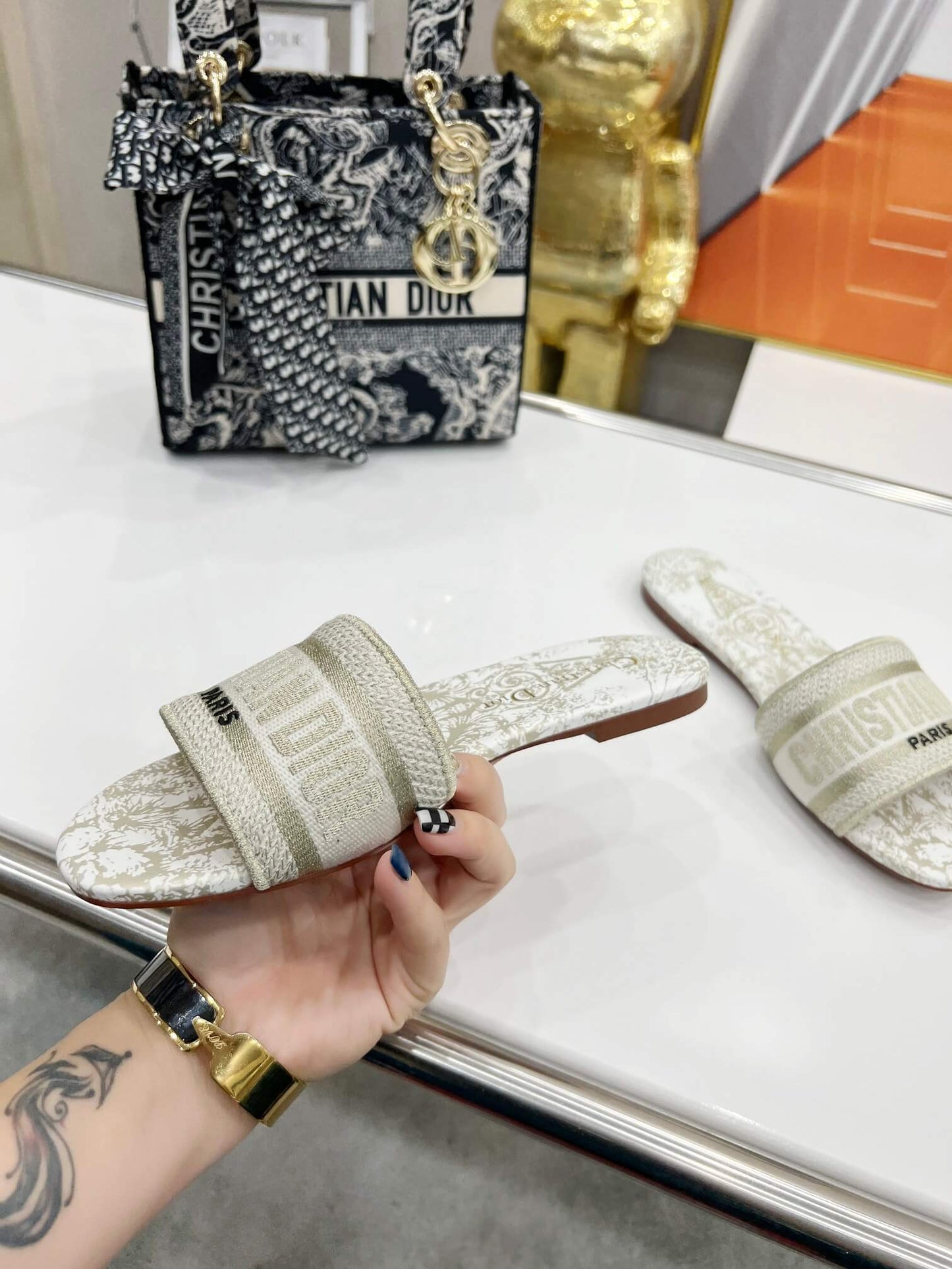 Christian Dior Bandana Dway Slippers Off White