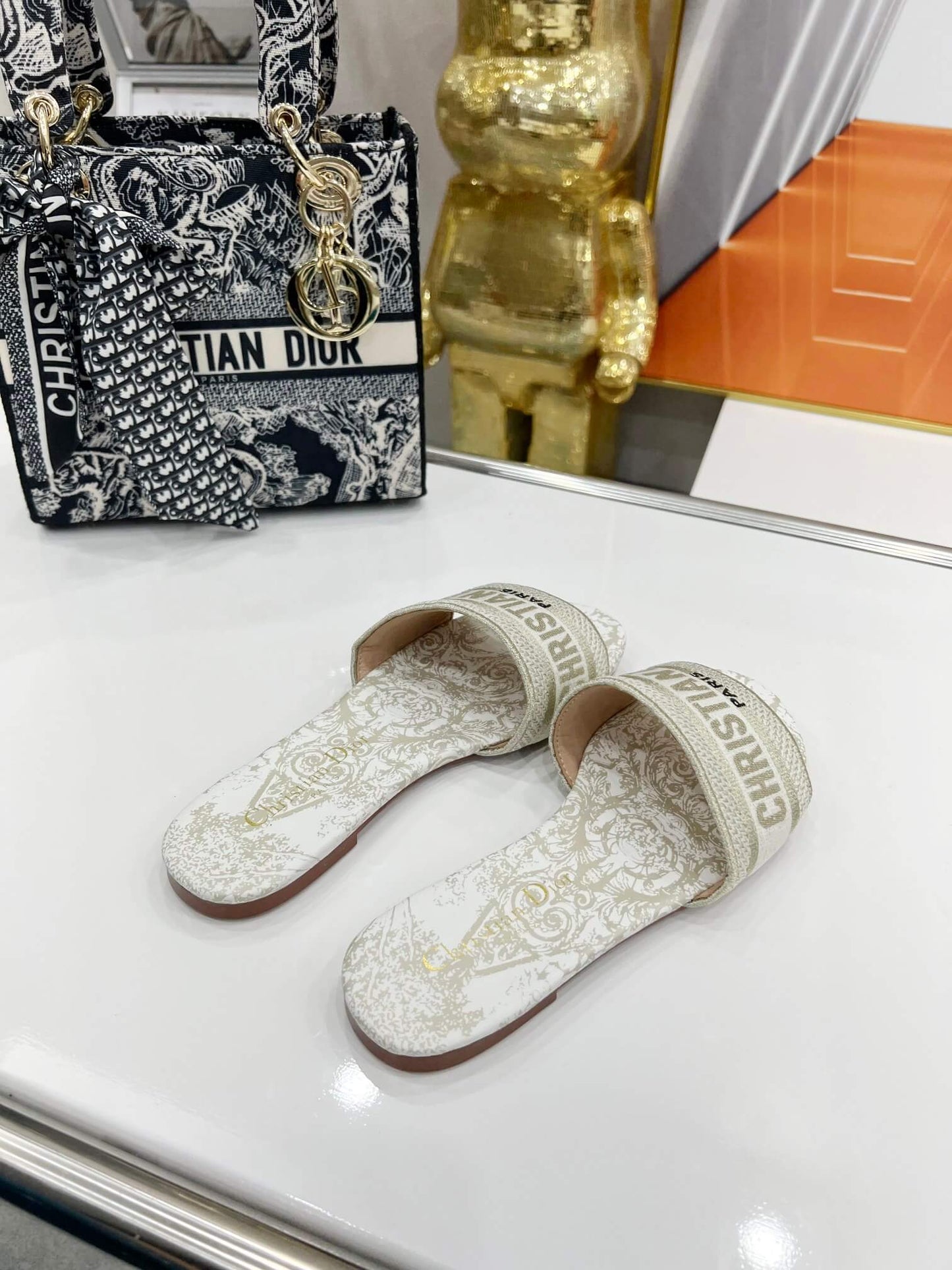 Christian Dior Bandana Dway Slippers Off White