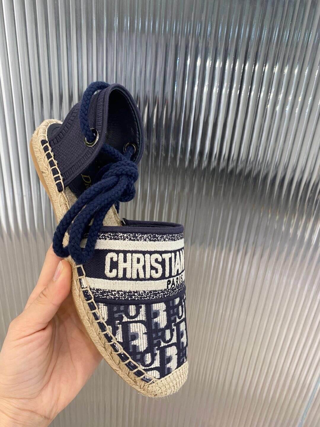 Christian Dior Granville Espadrille Sandal Svart med Beige Dior-tryck