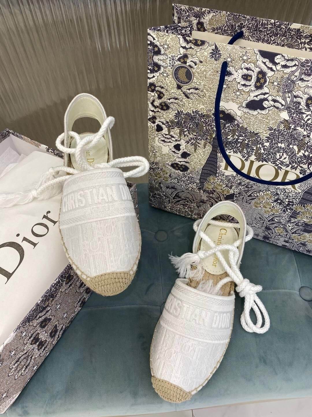 Christian Dior Granville Espadrille Sandal White with Beige Sole