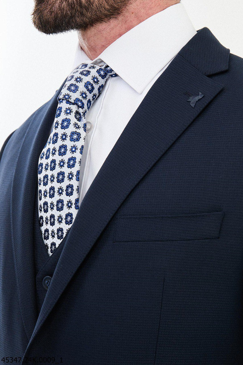 14533 Navy Blue Classic Suit For Men