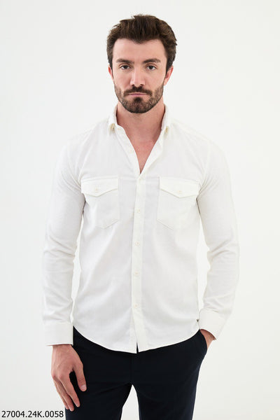 Lecco Corduroy Shirt — White | HolloMen