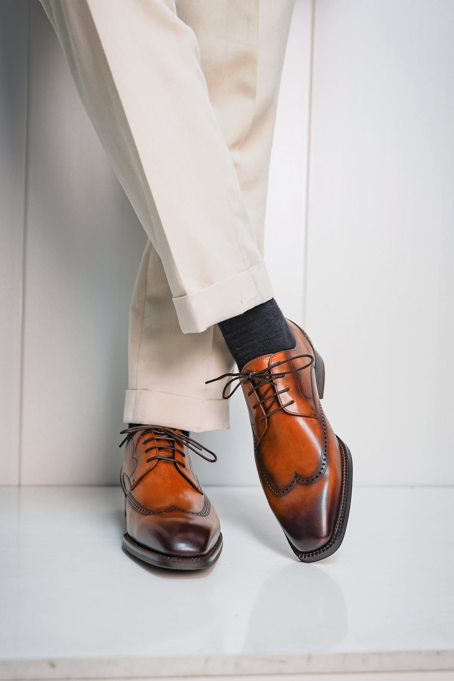 Cognac Classic Brogue Derby Premium Men's Leather Dress Shoes. HolloMen Cognac Classic Brogue Derby Premium Men's Leather Dress Shoes. HolloMen
