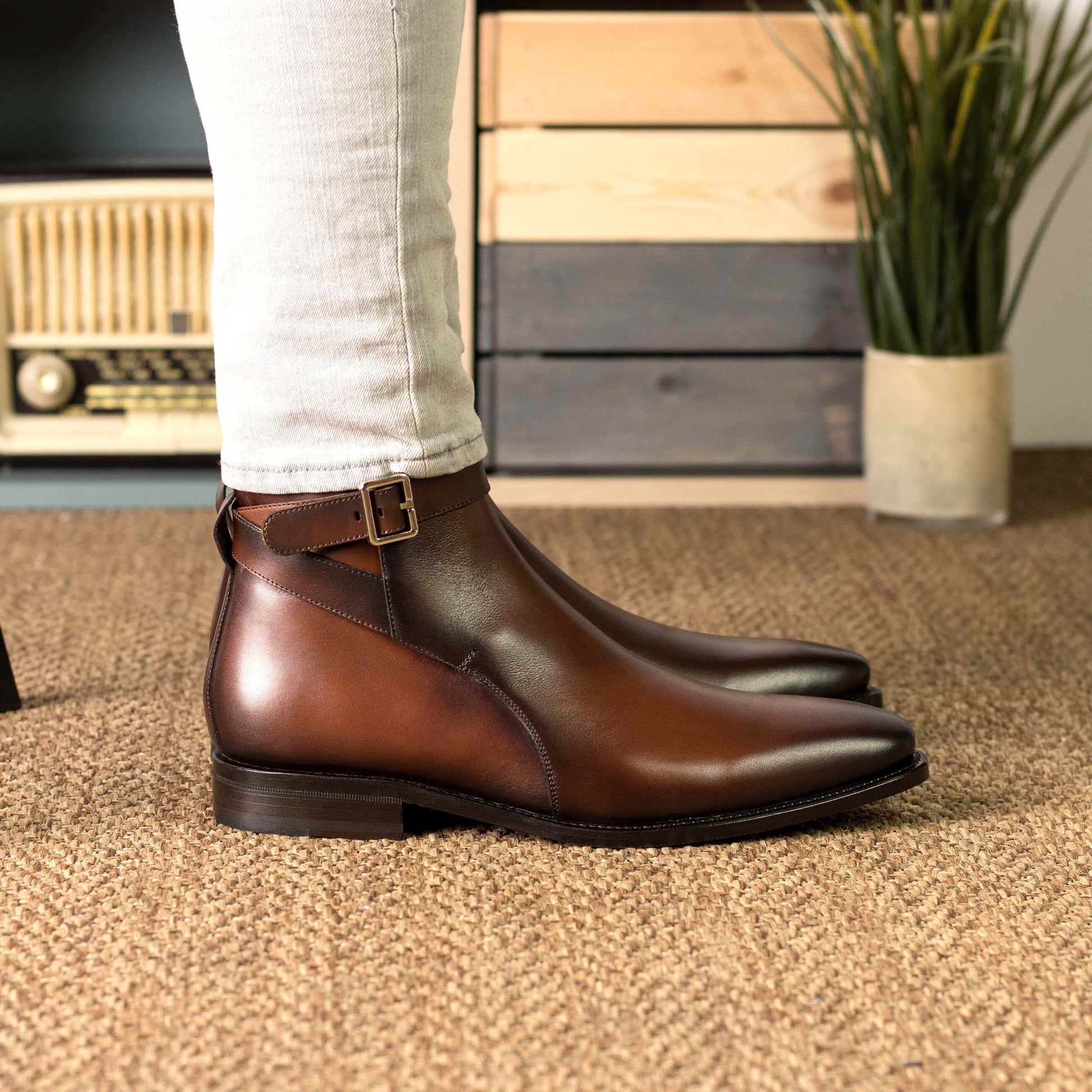 Men’s Medium Brown Leather Jodhpur Boots 38.5 / EE -- Standard Width Fit + 9mm Foot Contour