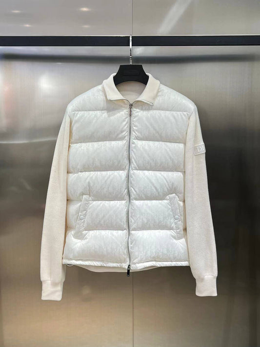 Dior Oblique Bi-Material Down Jacket – White Technical Jacquard