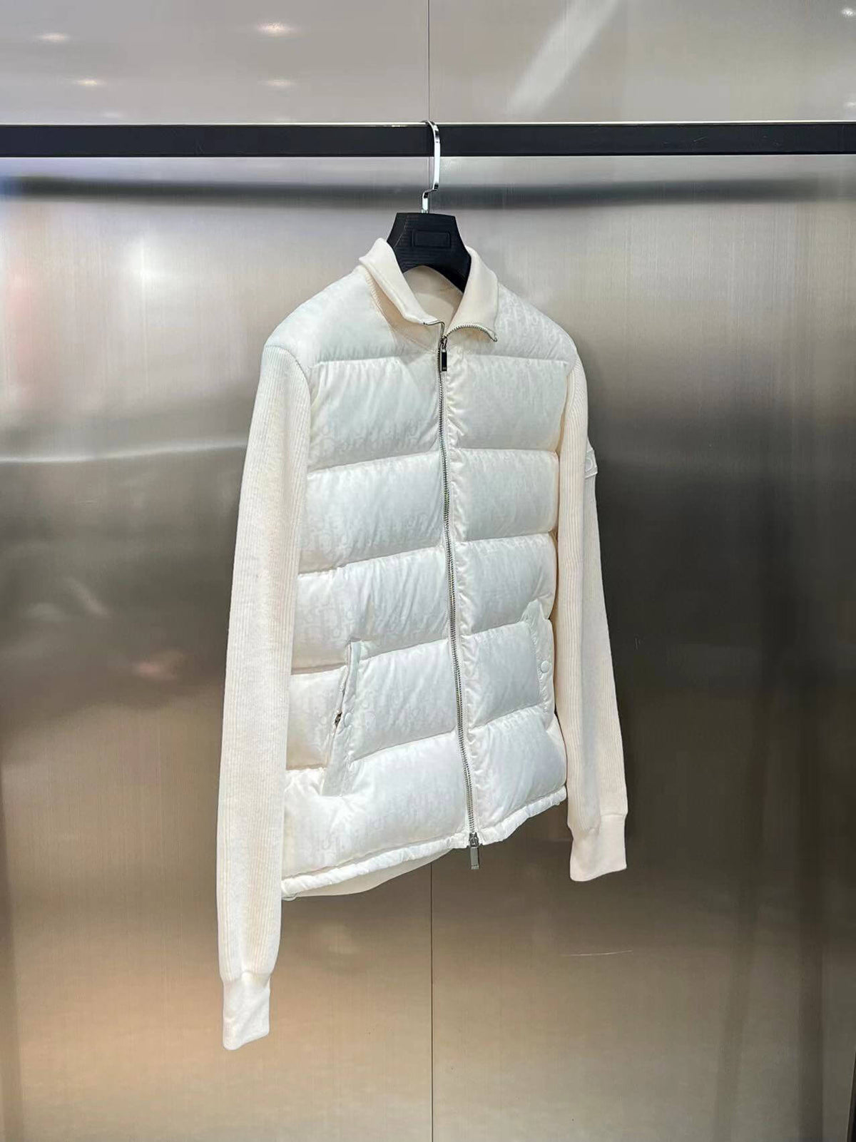 Dior Oblique Bi-Material Down Jacket – White Technical Jacquard