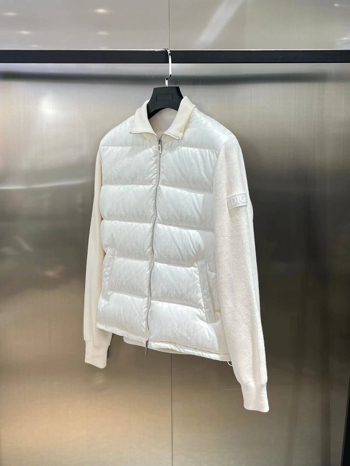 Dior Oblique Bi-Material Down Jacket – White Technical Jacquard