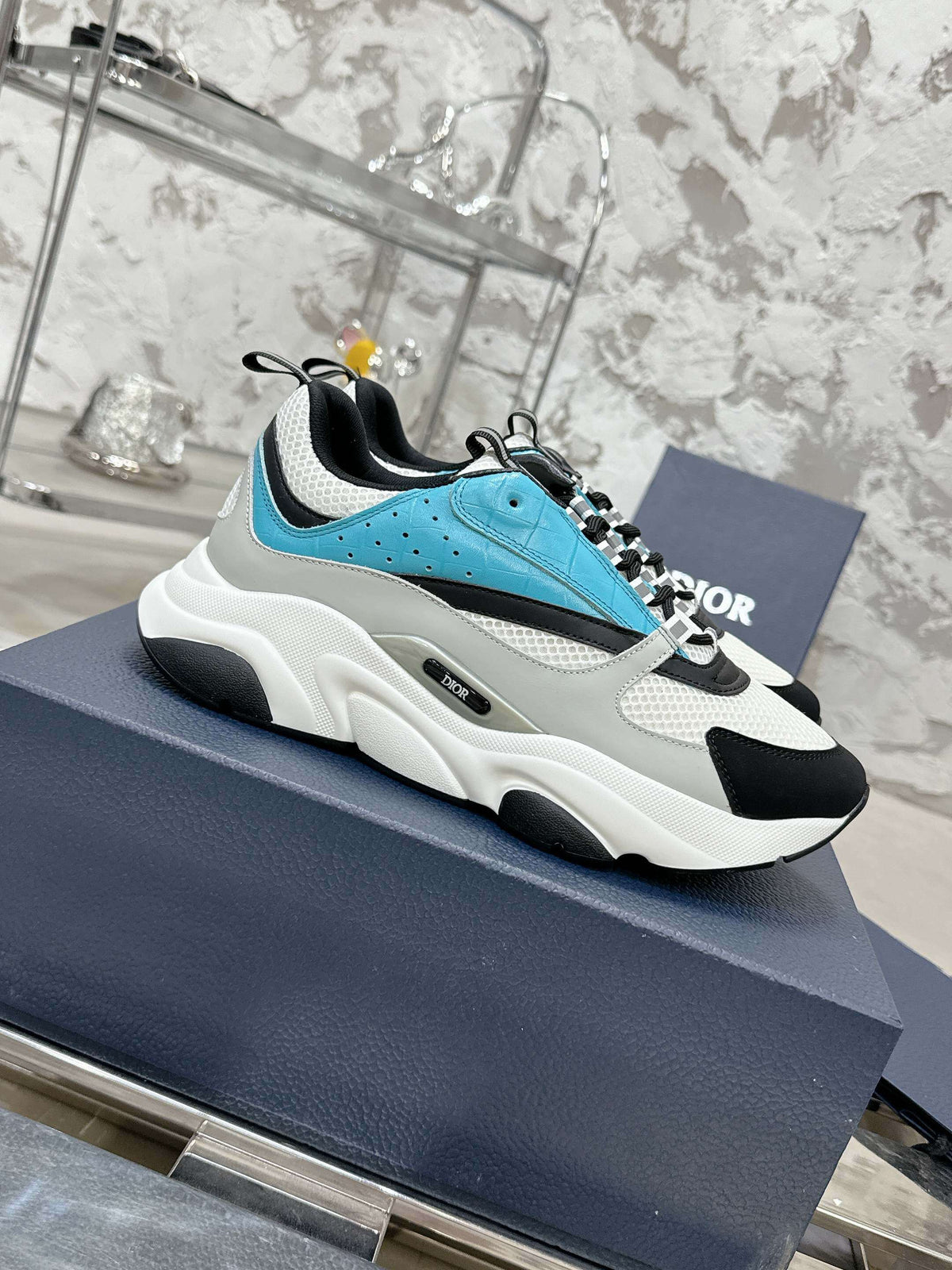 DIOR B22 Gray White Blue Sneaker size 8 Dior B22 Light Blue Corc Sneaker – HolloMen main image 4