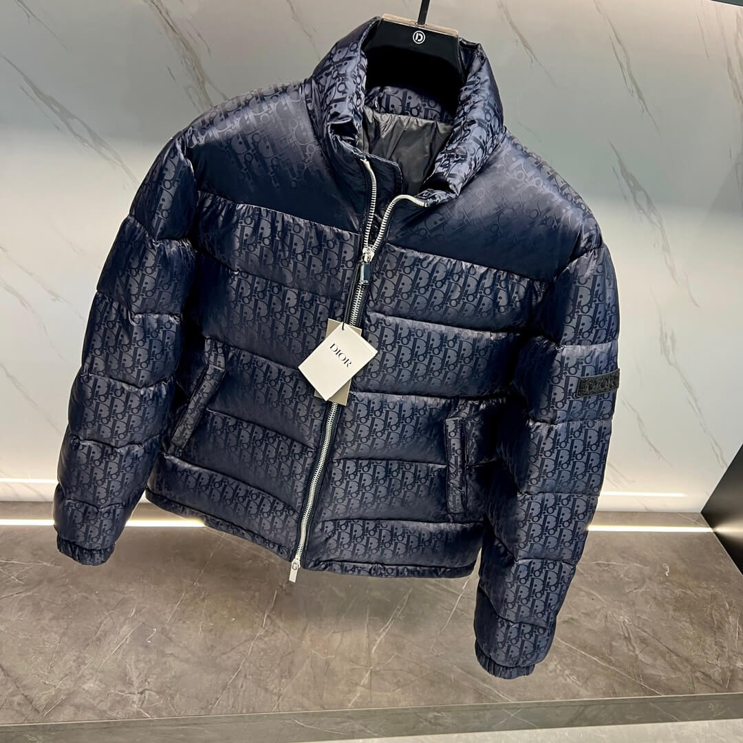 Dior Oblique Technical Jacquard Down Puffer Jacket – Navy Blue