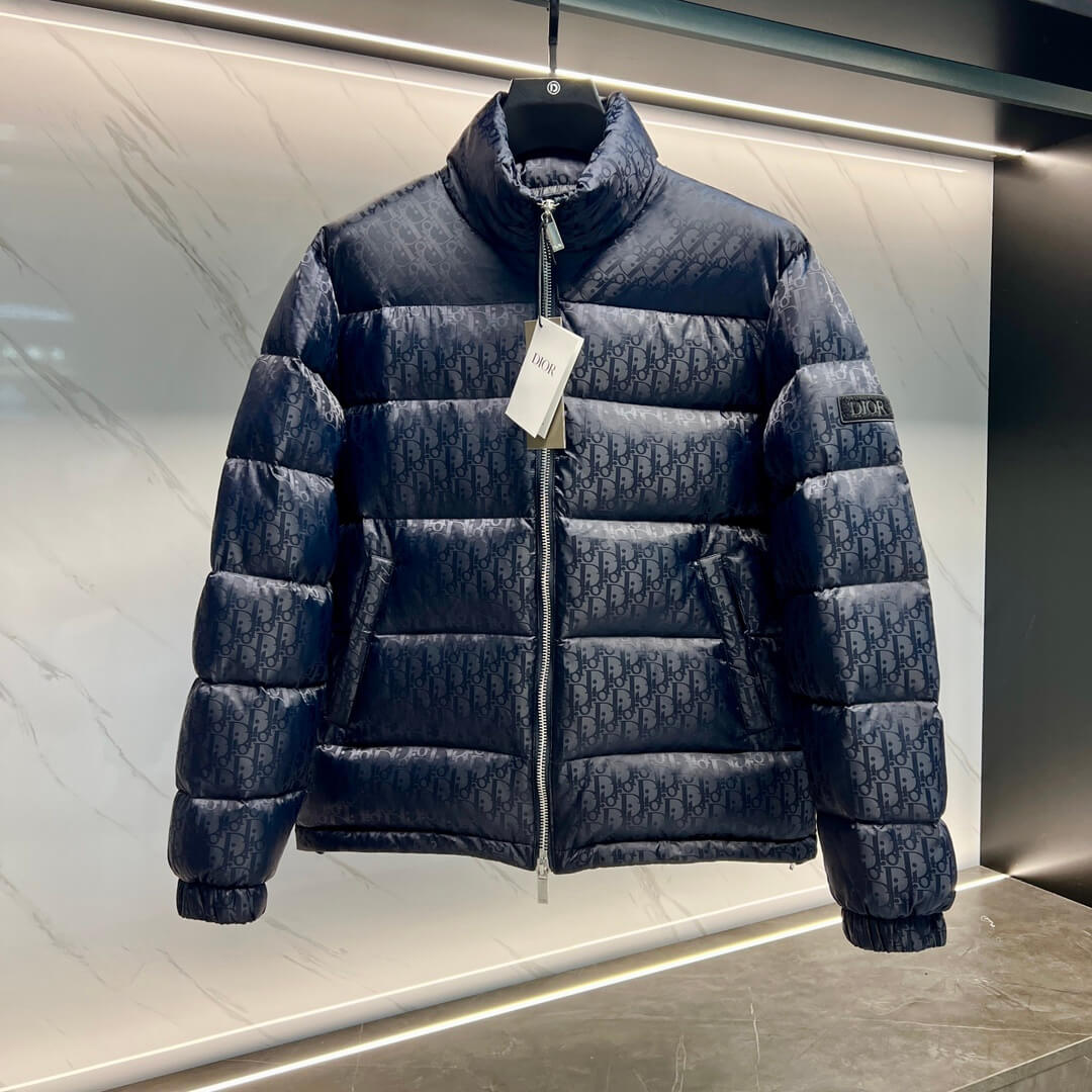 Dior Oblique Technical Jacquard Down Puffer Jacket – Navy Blue