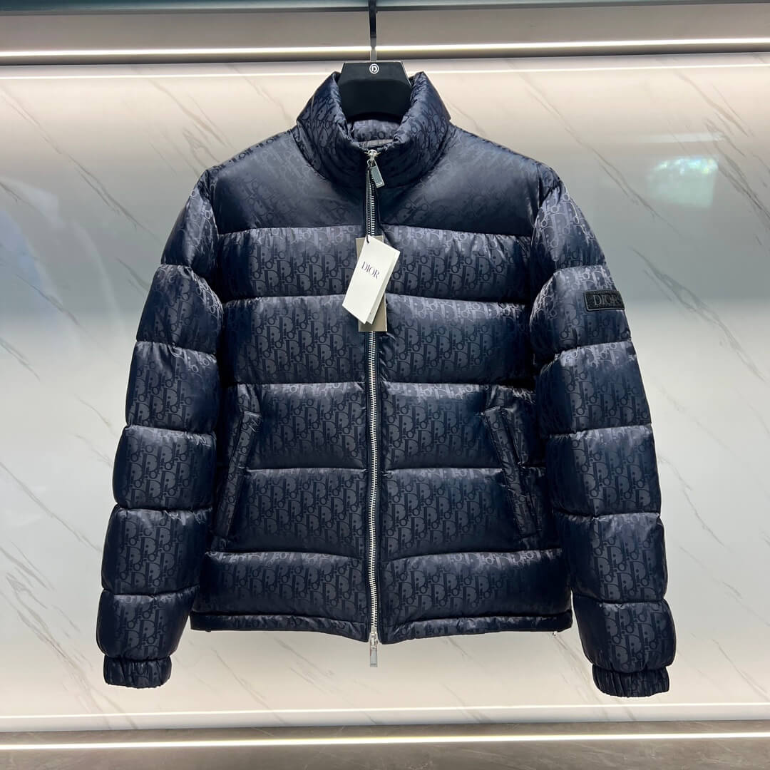 Dior Oblique Technical Jacquard Down Puffer Jacket – Navy Blue