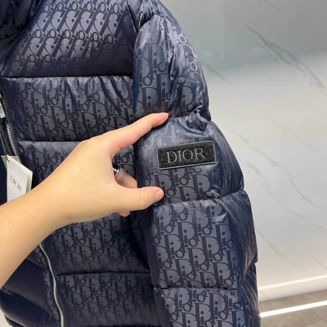 Dior Oblique Technical Jacquard Down Puffer Jacket – Navy Blue