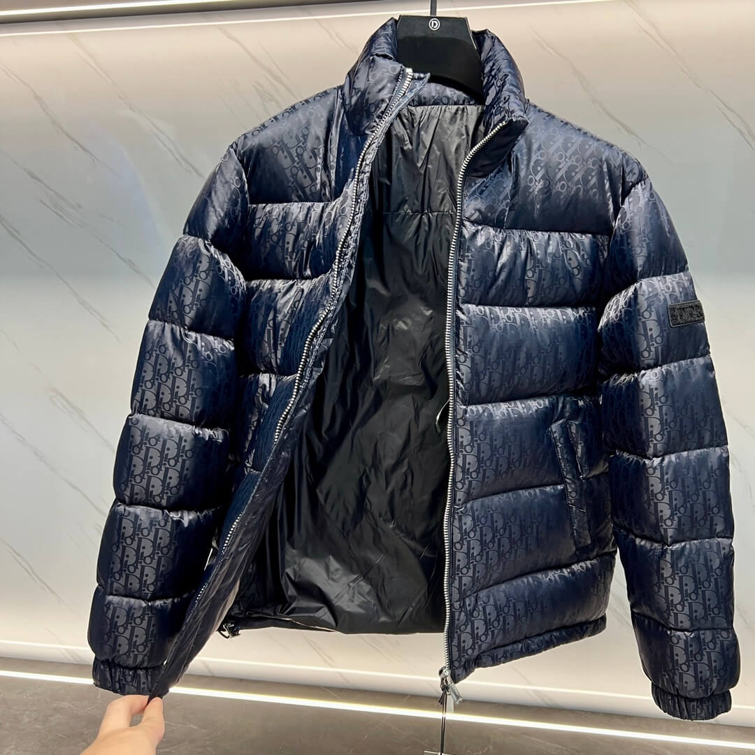 Dior Oblique Technical Jacquard Down Puffer Jacket – Navy Blue