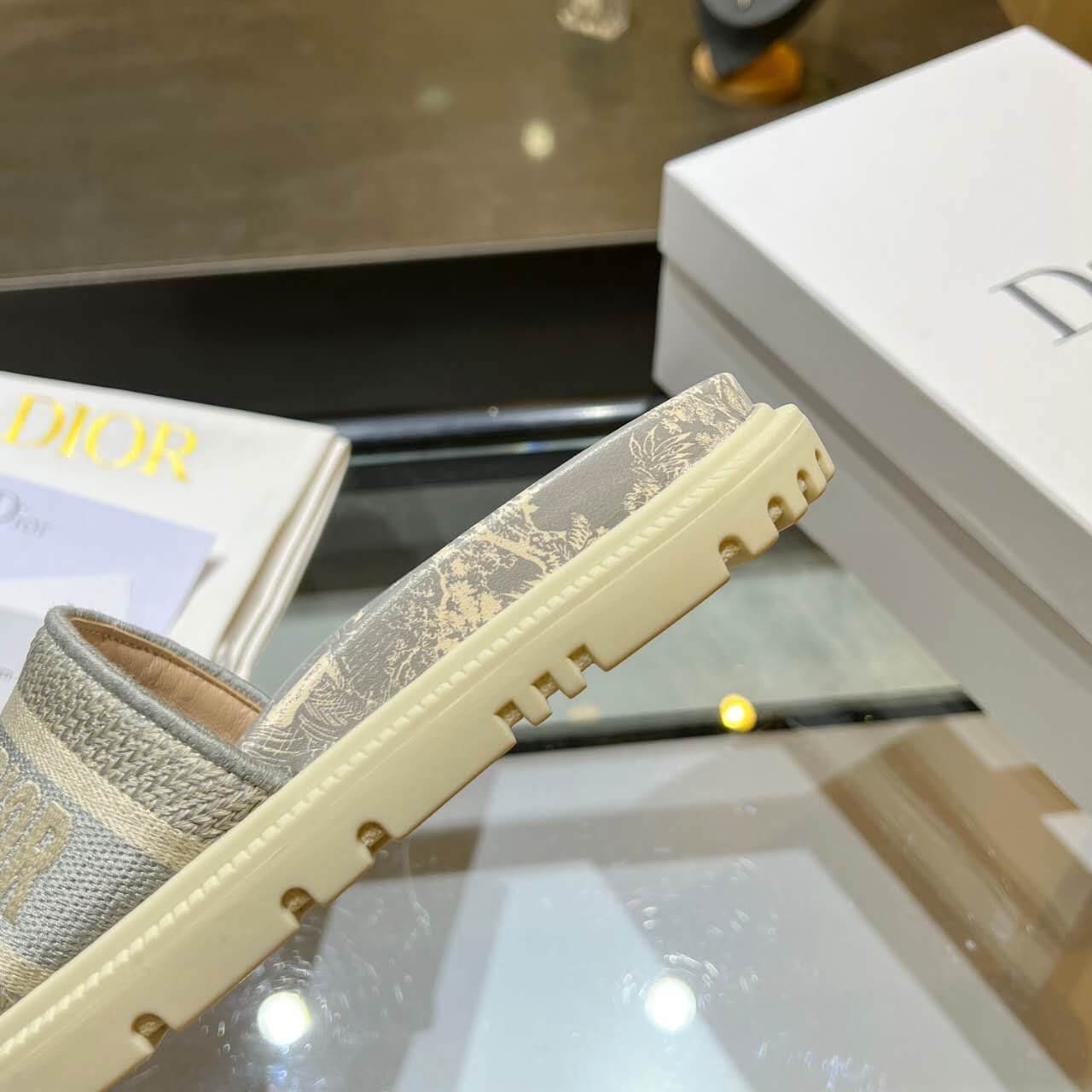 Dior D-Way Beige and Cream with Tonal Embroidered Strap Slide