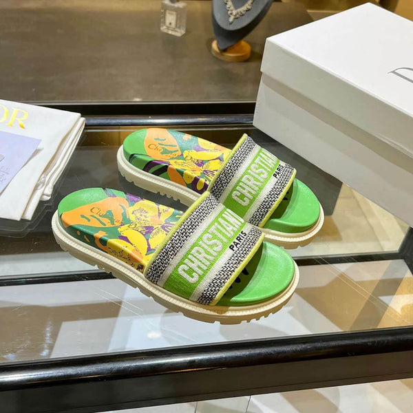 Dior D-Way Lime Green Multicolor with Cream Embroidered Strap