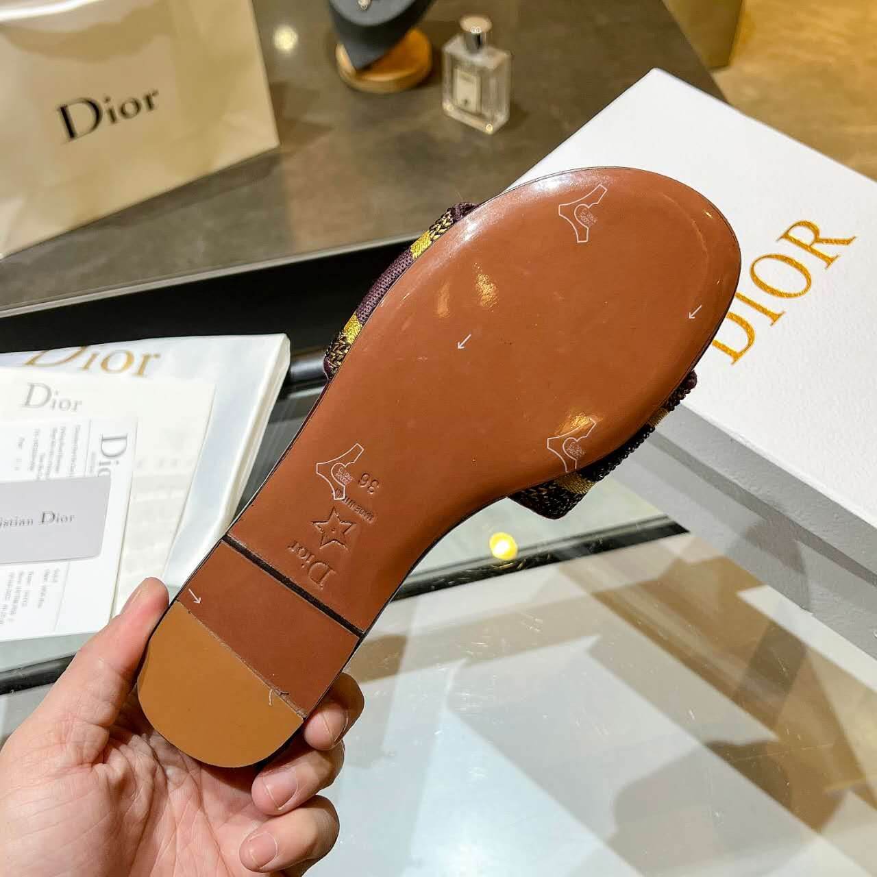 Dior Dway Burgundy with Gold Embroidery Slide Sandals