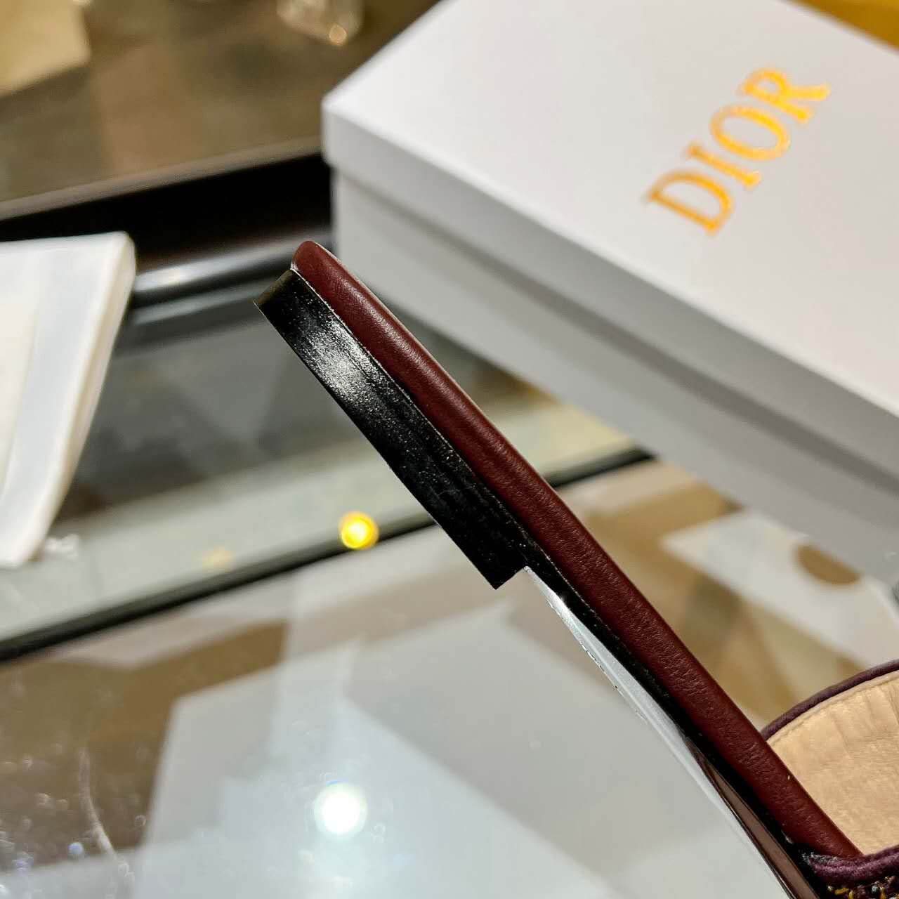 Dior Dway Burgundy with Gold Embroidery Slide Sandals