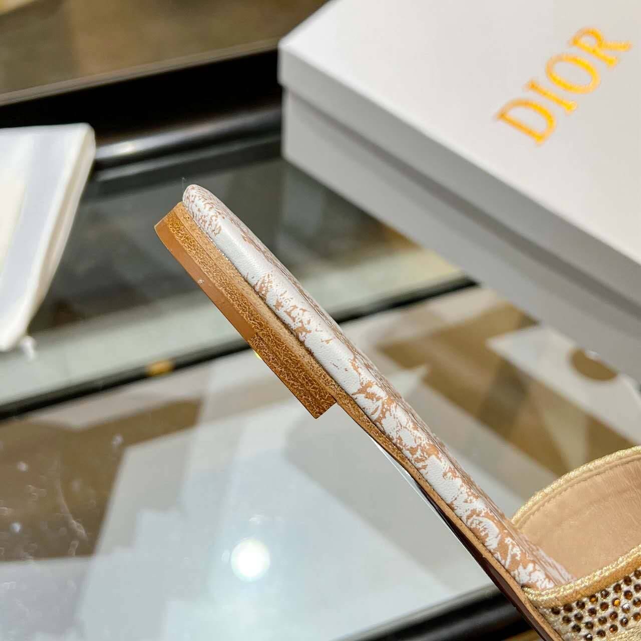 Dior Dway Gold Embellished Slide Sandals