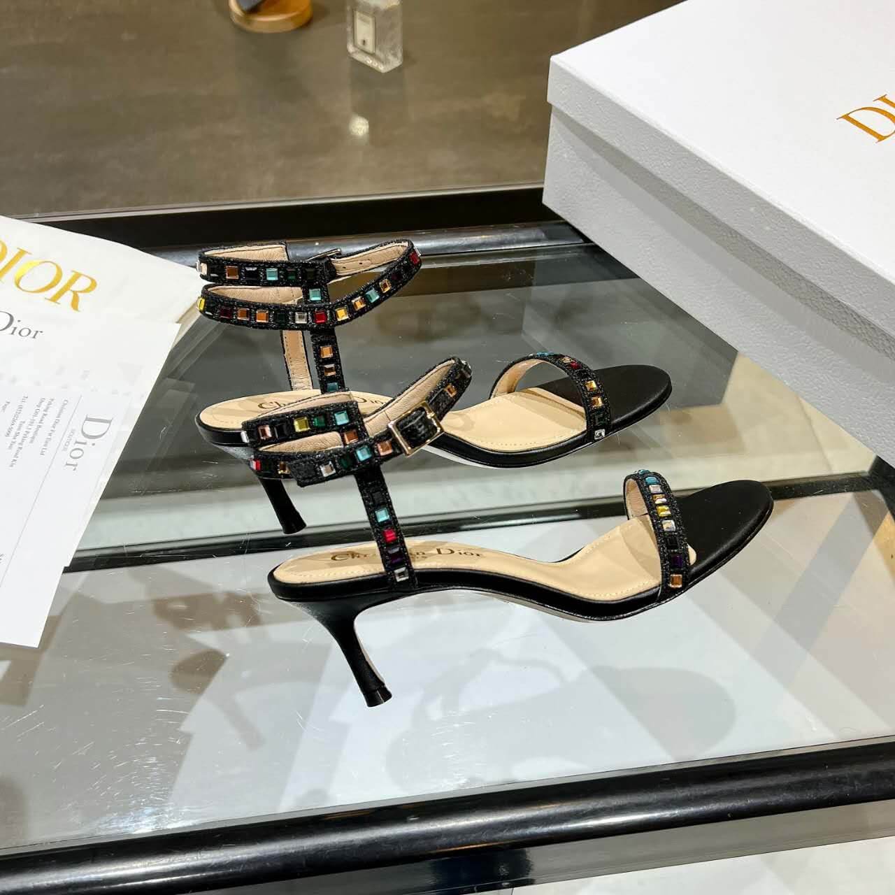 Dior Dway Heeled Sandal Cream and Black Mixed Heel