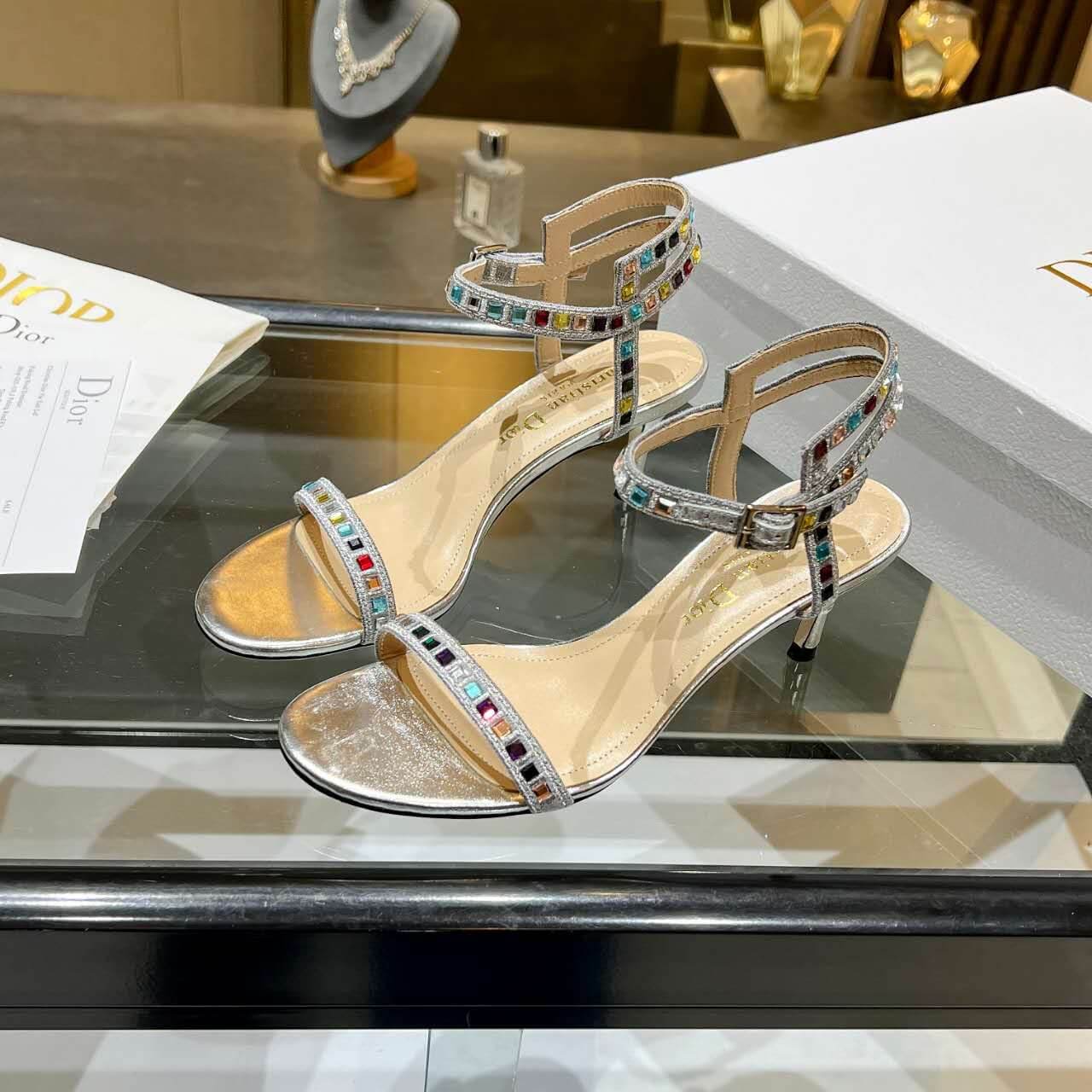 Dior Dway Heeled Sandal Cream and Black Mixed Heel