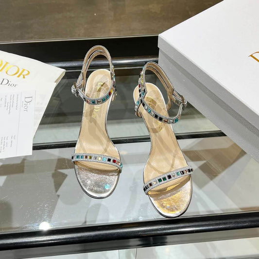 Dior Dway Heeled Sandal Cream and Silver