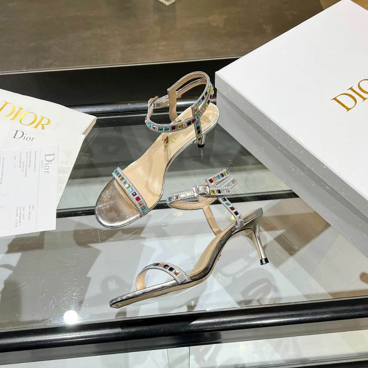 Dior Dway Heeled Sandal Cream and Silver
