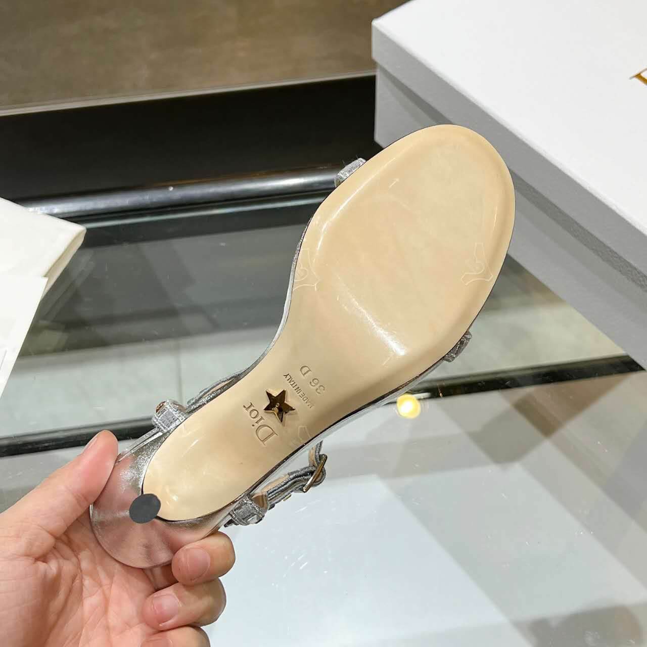 Dior Dway Heeled Sandal Cream and Silver