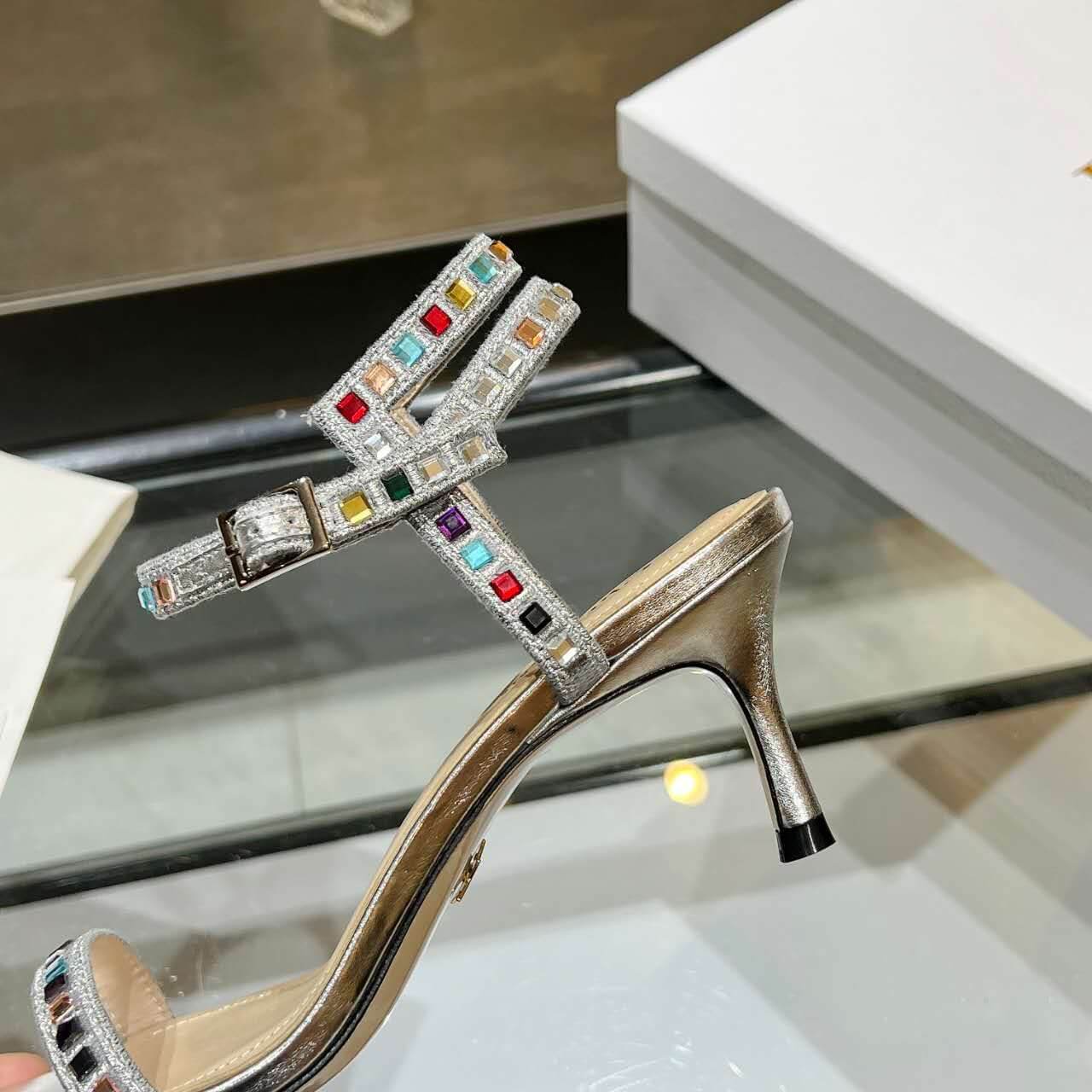 Dior Dway Heeled Sandal Cream and Silver