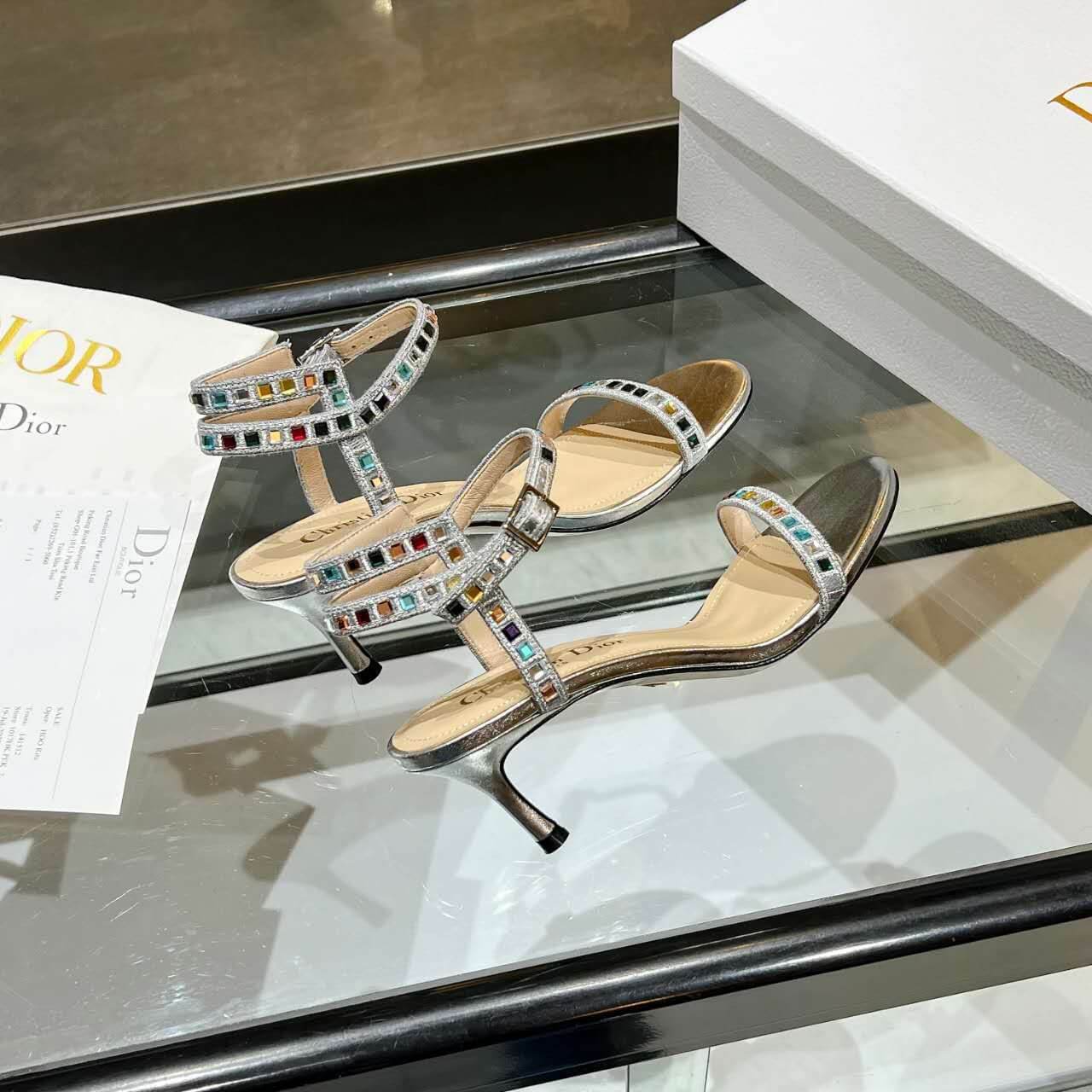 Dior Dway Heeled Sandal Cream and Silver