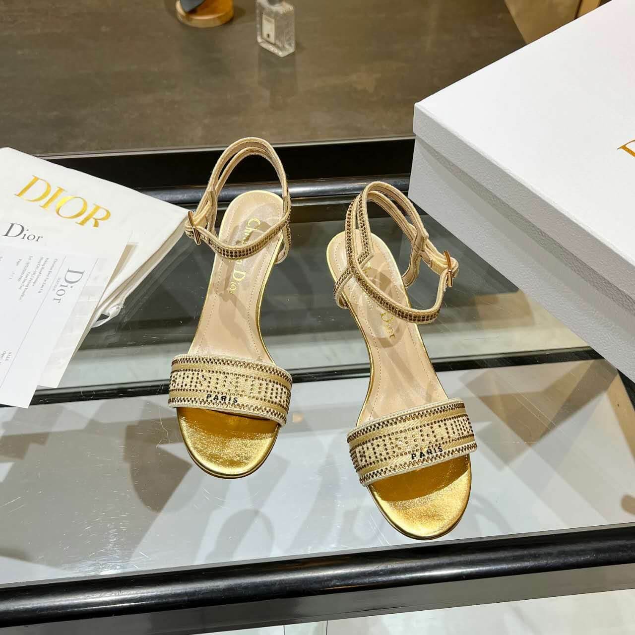 Dior Dway Heeled Sandal Gold
