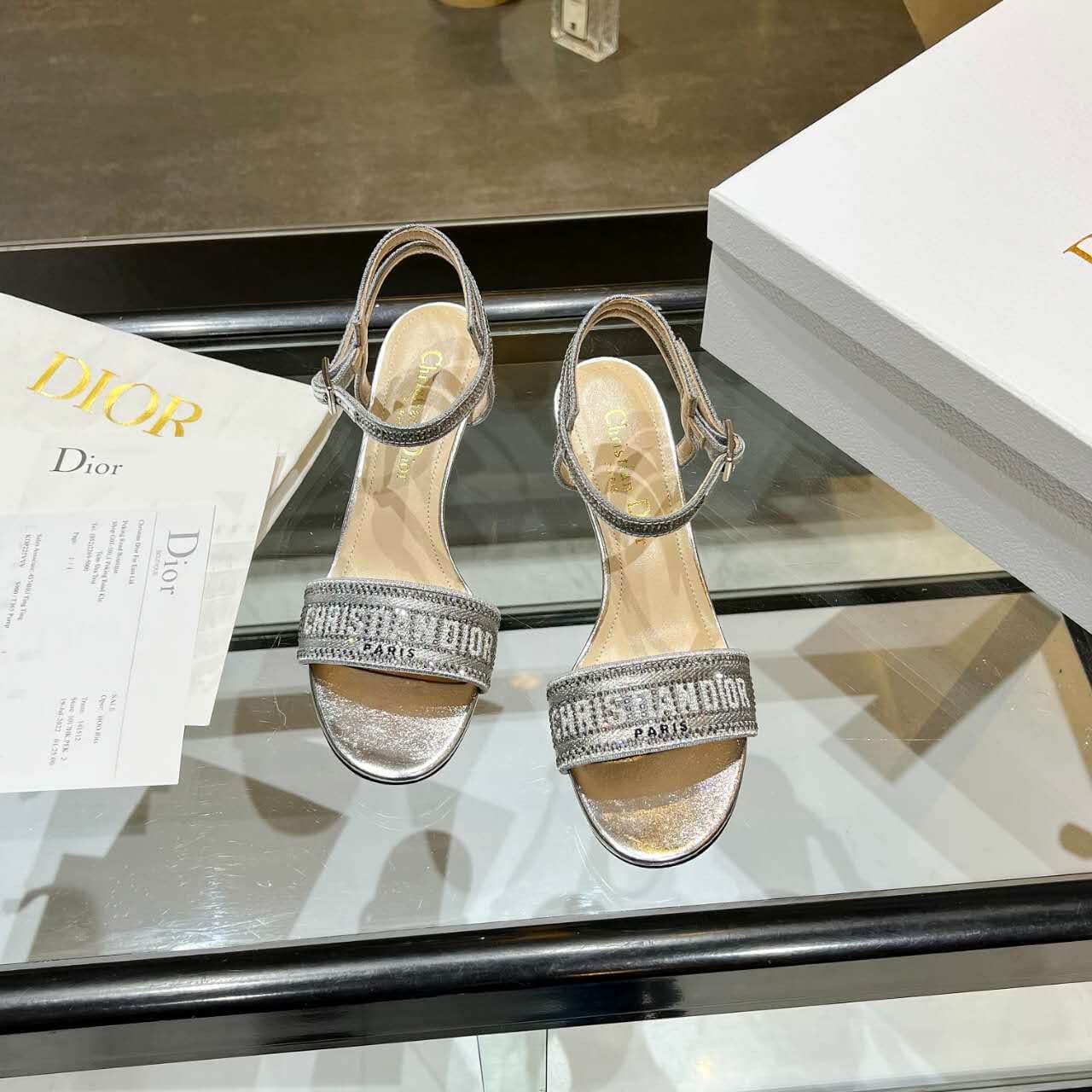 Dior Dway Heeled Sandal Silver