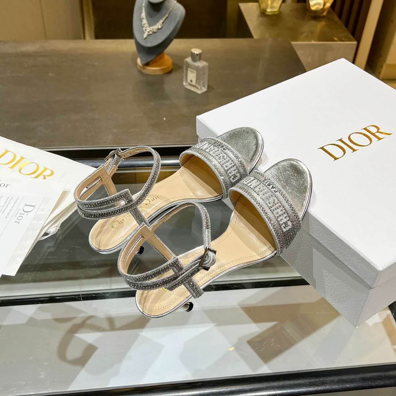 Dior Dway Heeled Sandal Silver
