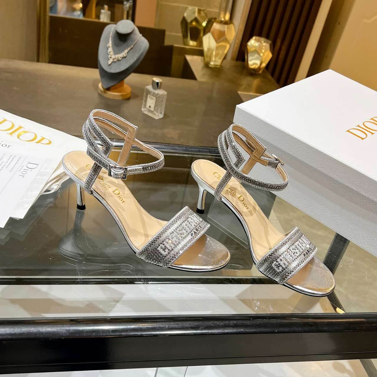 Dior Dway Heeled Sandal Silver