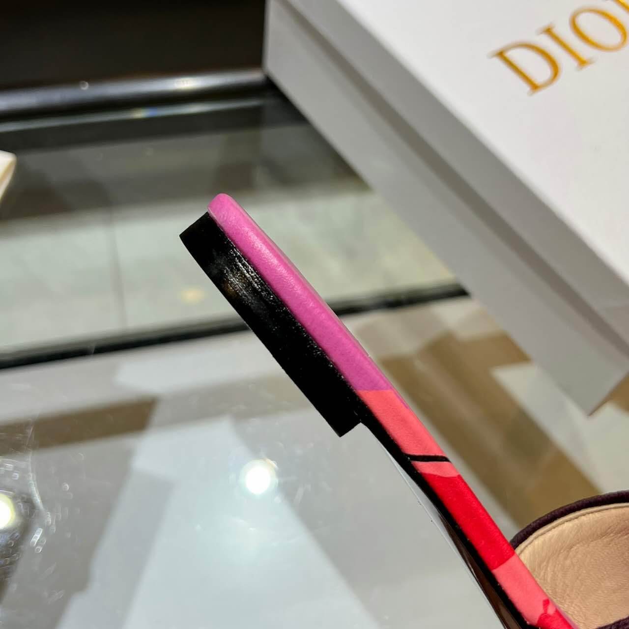 Dior Dway Pink Multicolor with Purple Embroidered Strap Slide Sandals