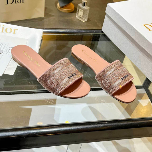 Dior Dway Rose Gold Glitter Slide Sandals