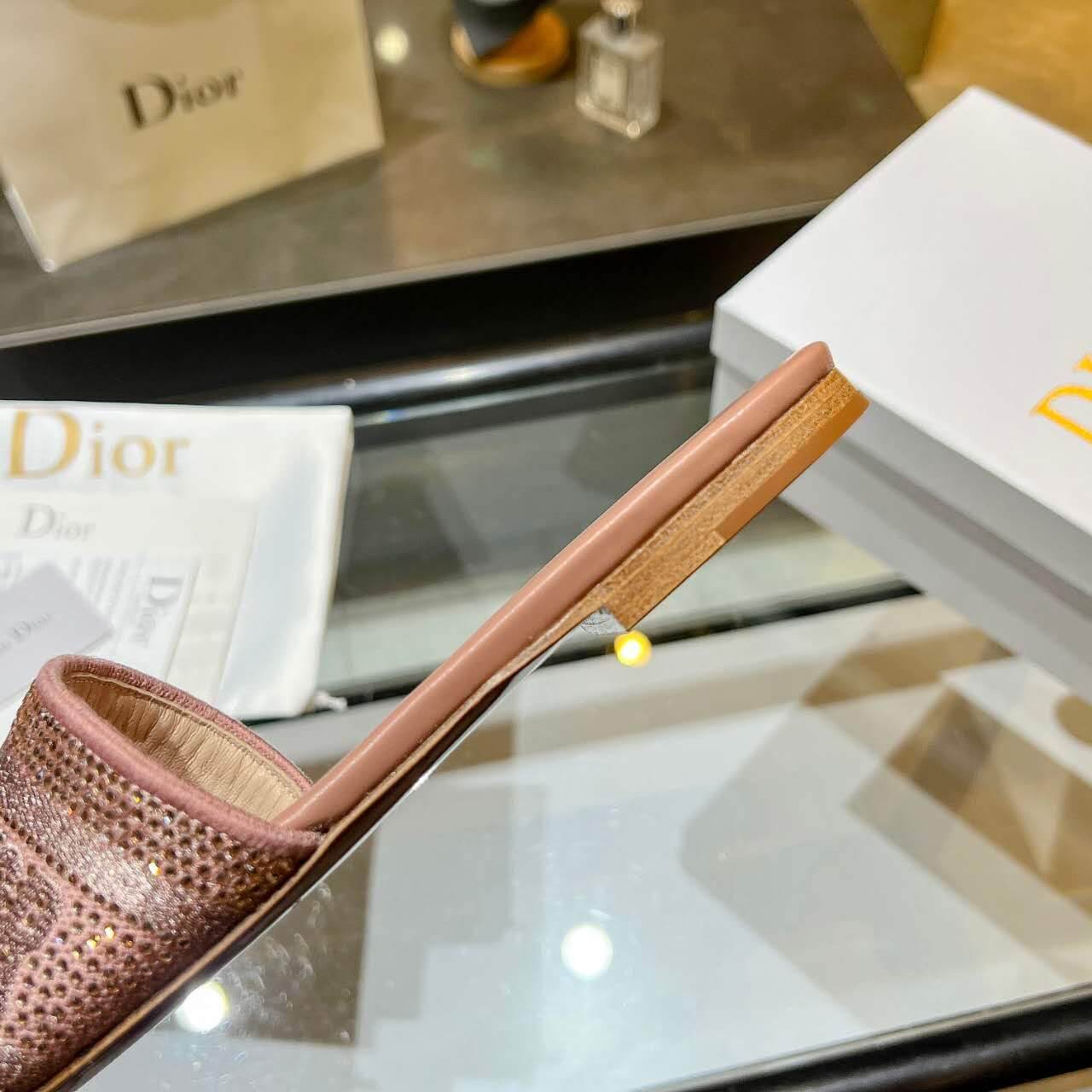 Dior Dway Rose Gold Glitter Slide Sandals