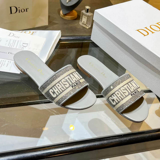 Dior Dway Silver Glitter Slide Sandals