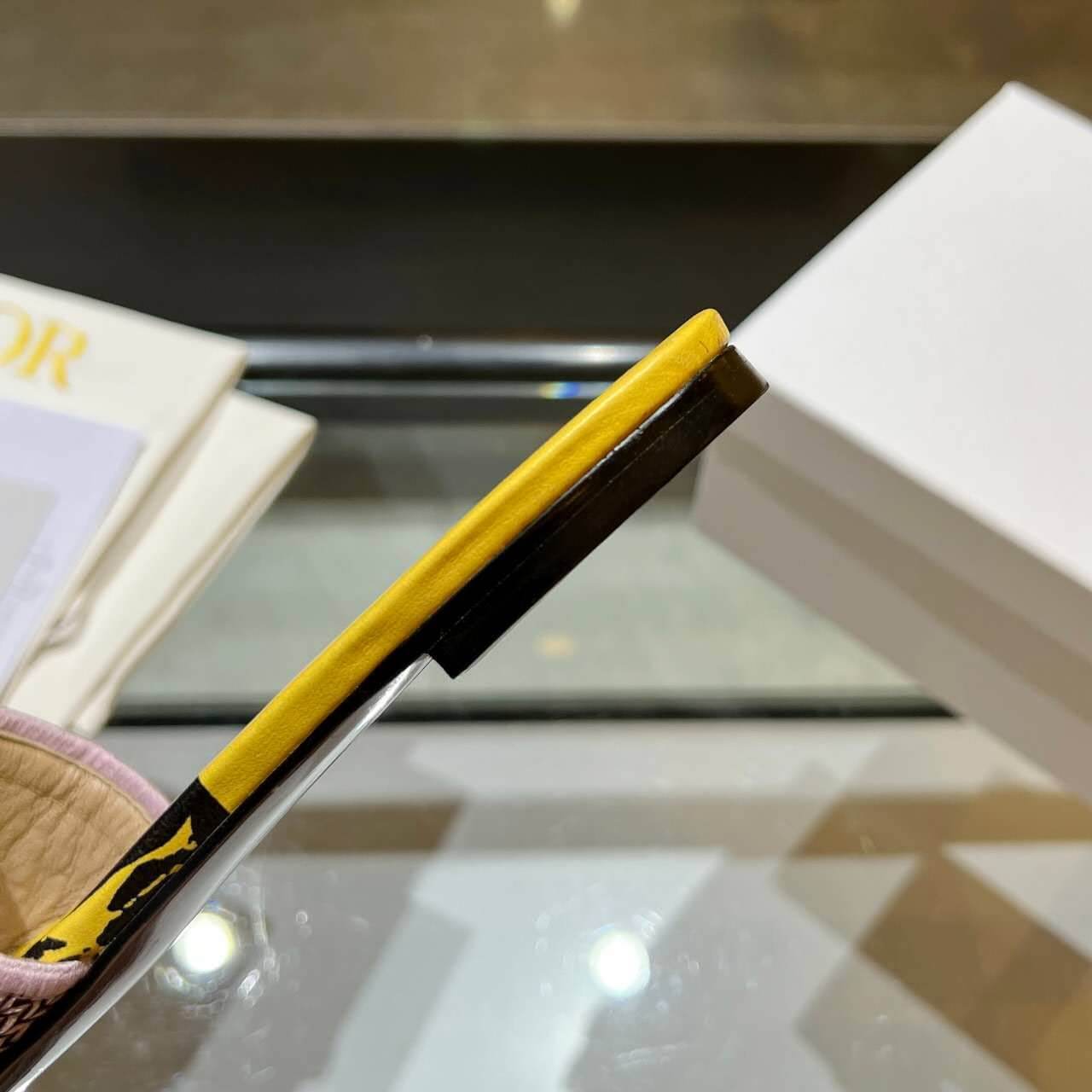 Dior Dway Yellow Multicolor with Purple and Gold Embroidered Strap Slide Sandals