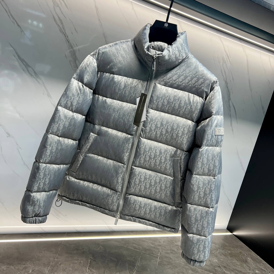Dior Oblique Technical Jacquard Down Puffer Jacket – Silver Grey