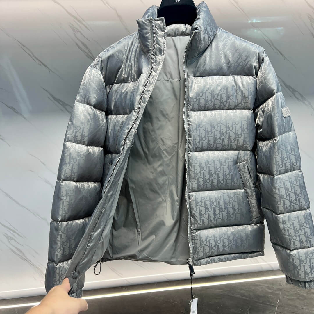 Dior Oblique Technical Jacquard Down Puffer Jacket – Silver Grey