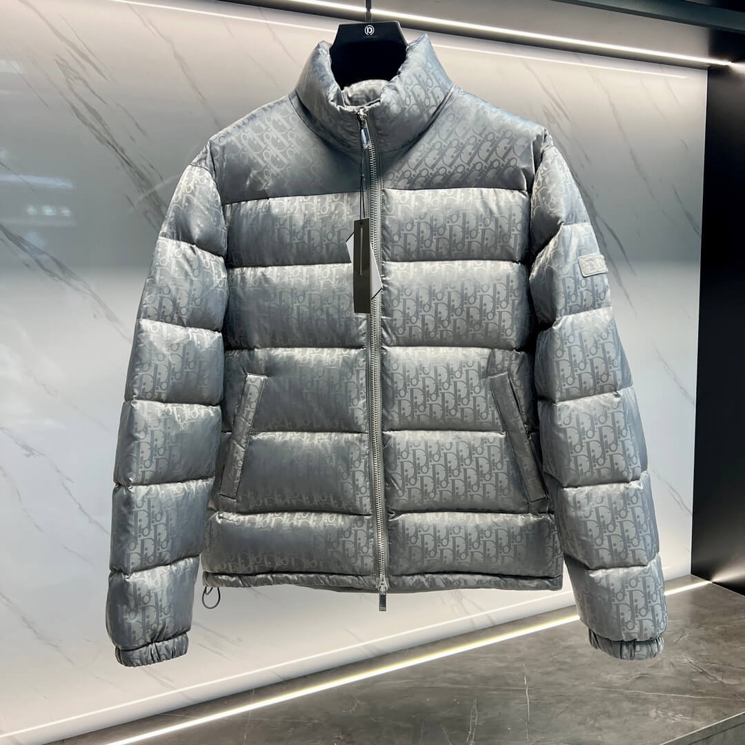 Dior Oblique Technical Jacquard Down Puffer Jacket – Silver Grey