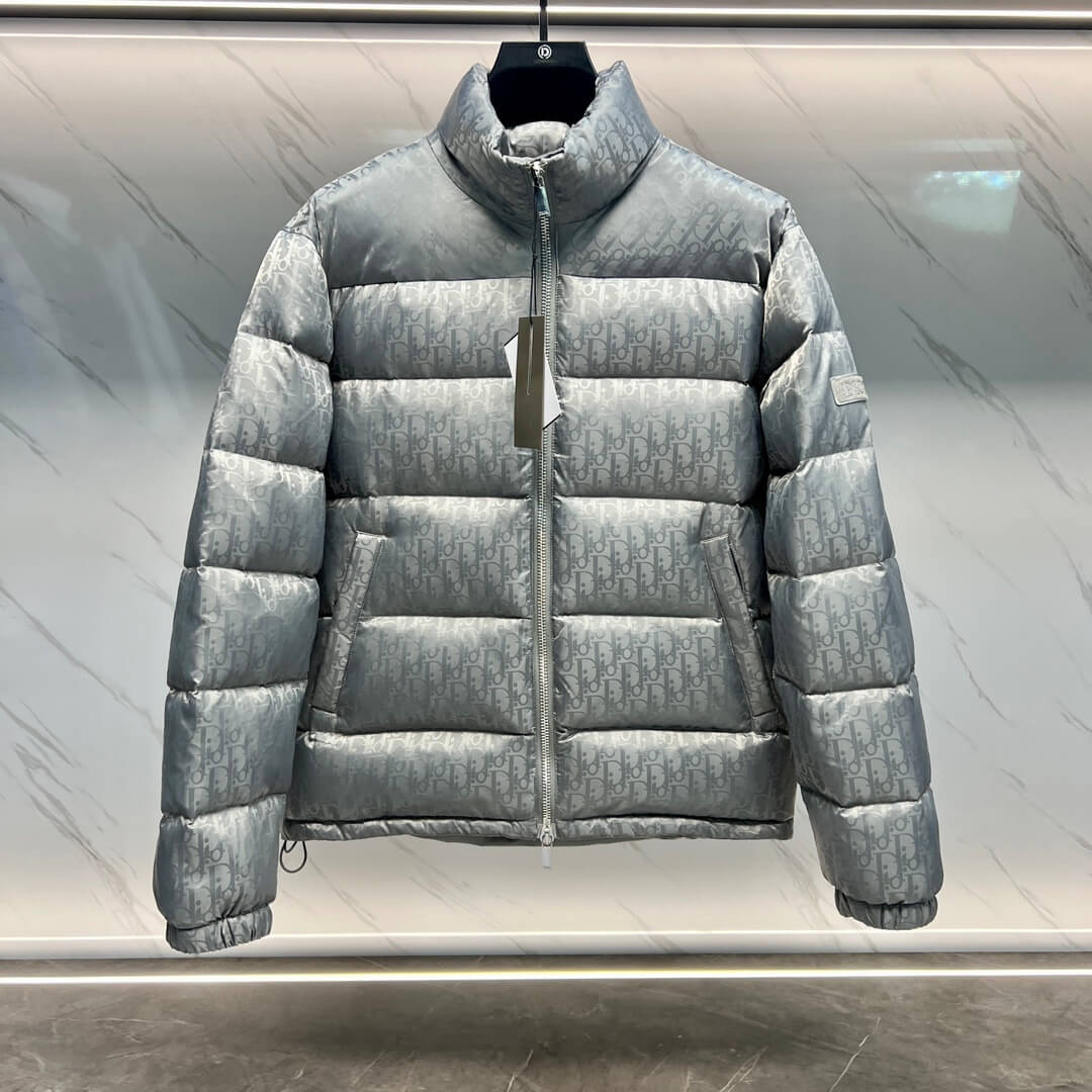 Dior Oblique Technical Jacquard Down Puffer Jacket – Silver Grey