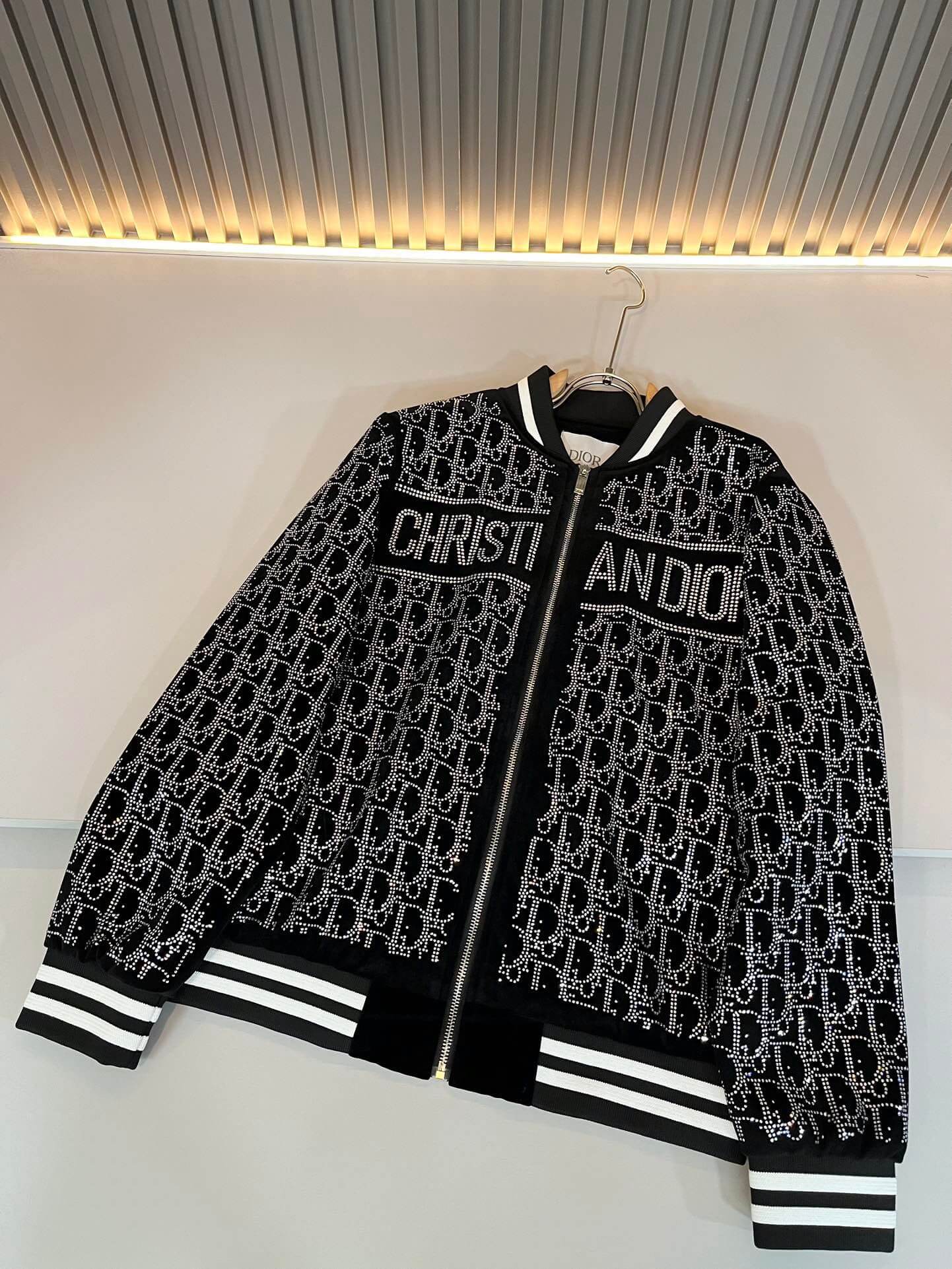 Dior Rhinestone Embroidered Black Bomber Jacket – HolloMen