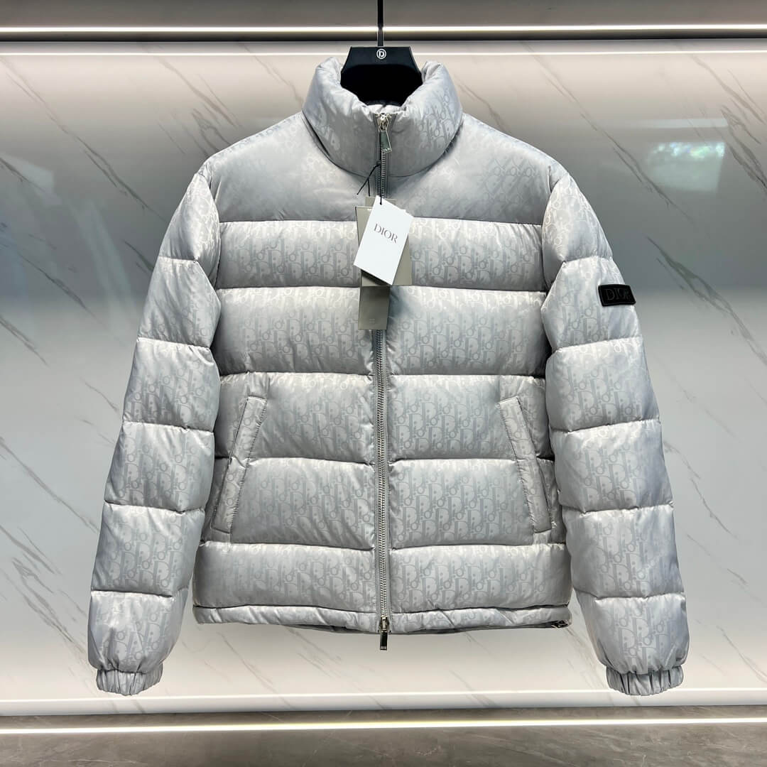 Dior Oblique Technical Jacquard Down Puffer Jacket – Silver
