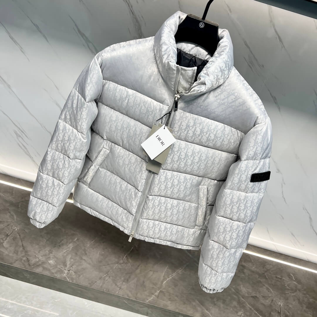 Dior Oblique Technical Jacquard Down Puffer Jacket – Silver