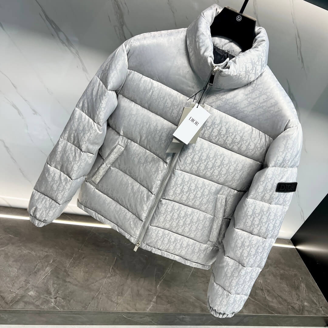 Dior Oblique Technical Jacquard Down Puffer Jacket – Silver