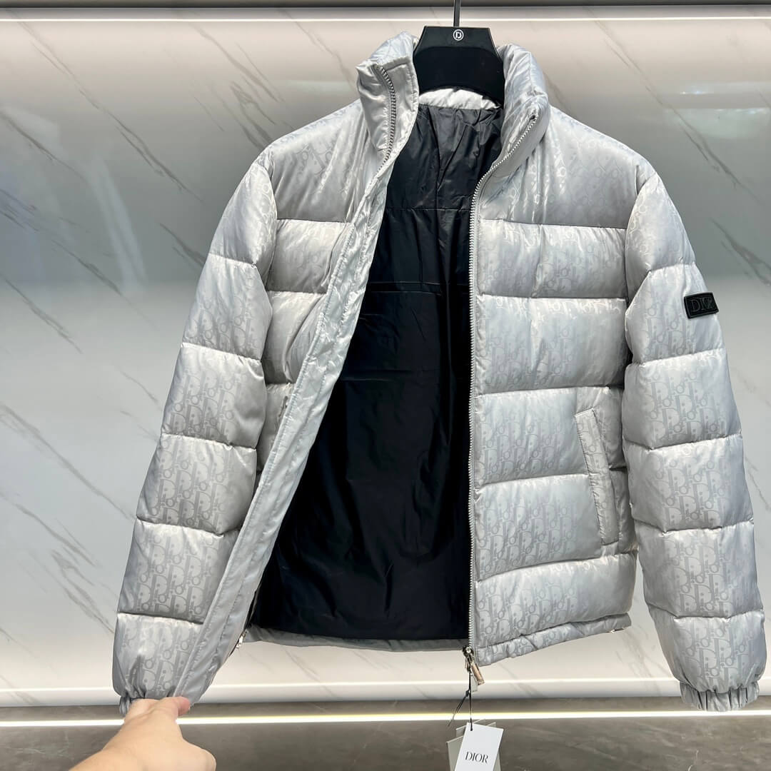 Dior Oblique Technical Jacquard Down Puffer Jacket – Silver