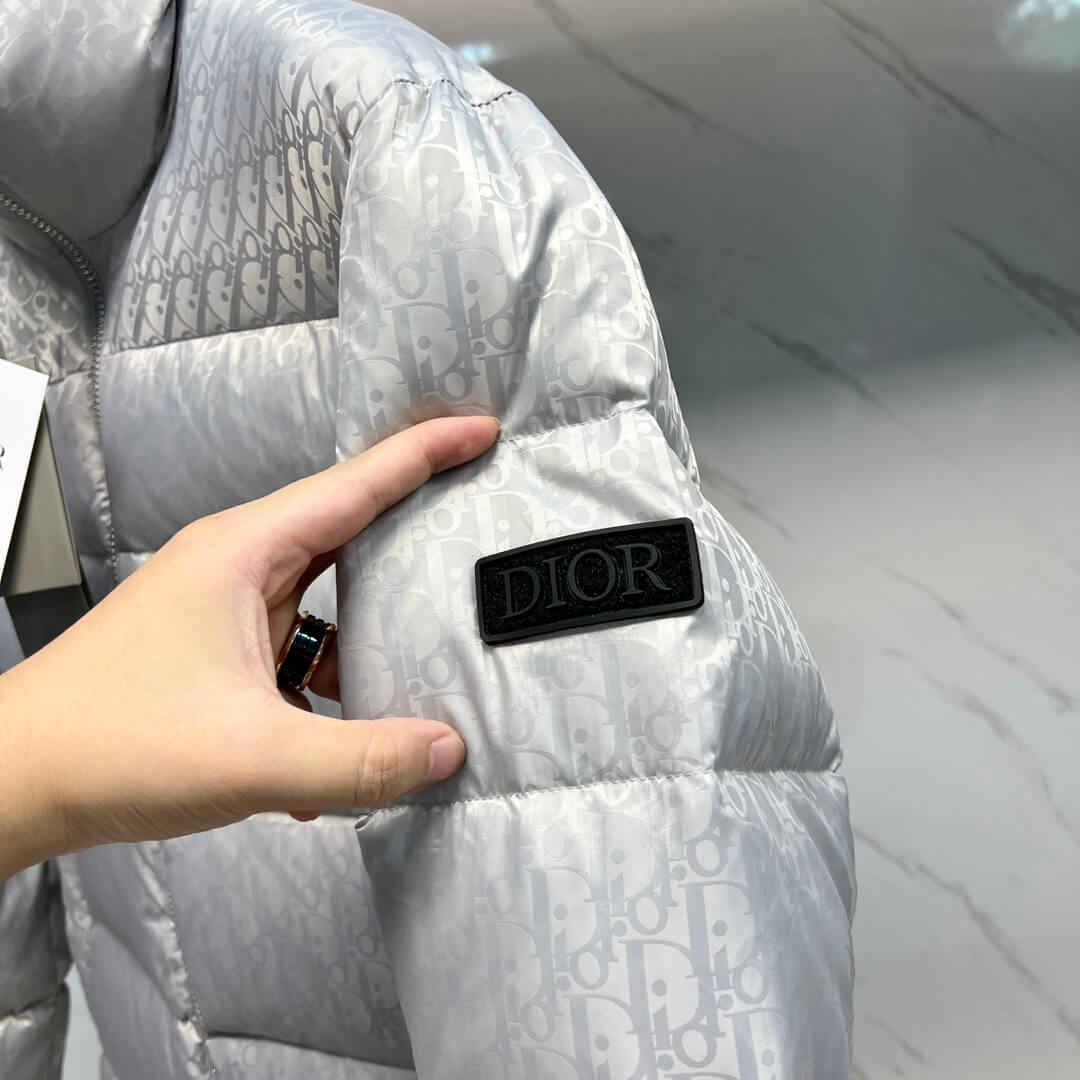 Dior Oblique Technical Jacquard Down Puffer Jacket – Silver