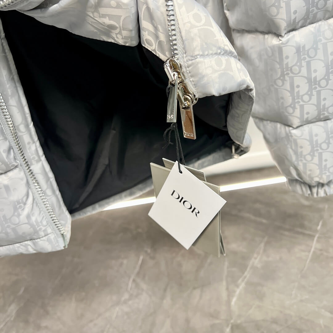 Dior Oblique Technical Jacquard Down Puffer Jacket – Silver